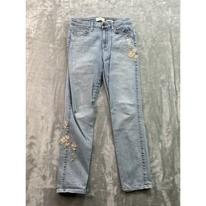 Jen7 Slim Boyfriend Flower Embroidered Mid Rise Jeans Womens Sz 2 Light Blue
